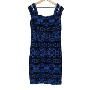 Weslee Rose Blue and Black Velvet Sleeveless‎ Dress Size 14 NWT